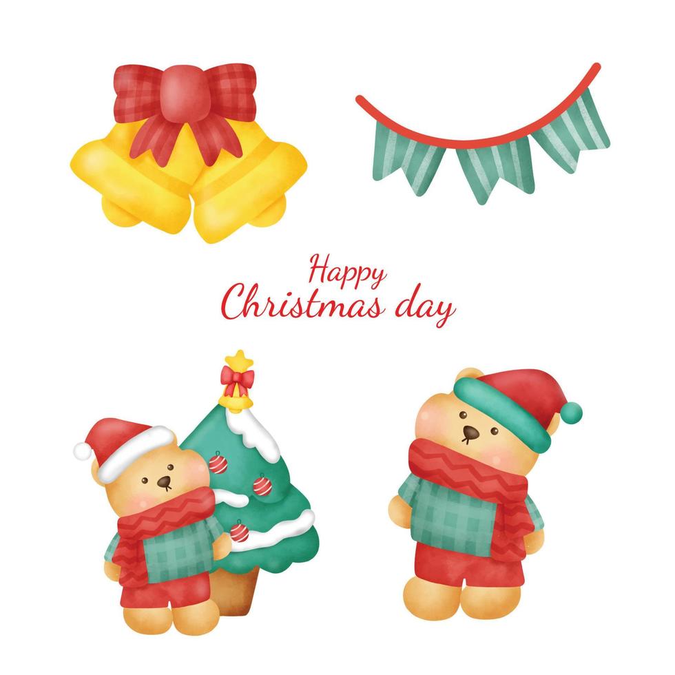 Watercolor Christmas bear. Christmas season illustration. vector