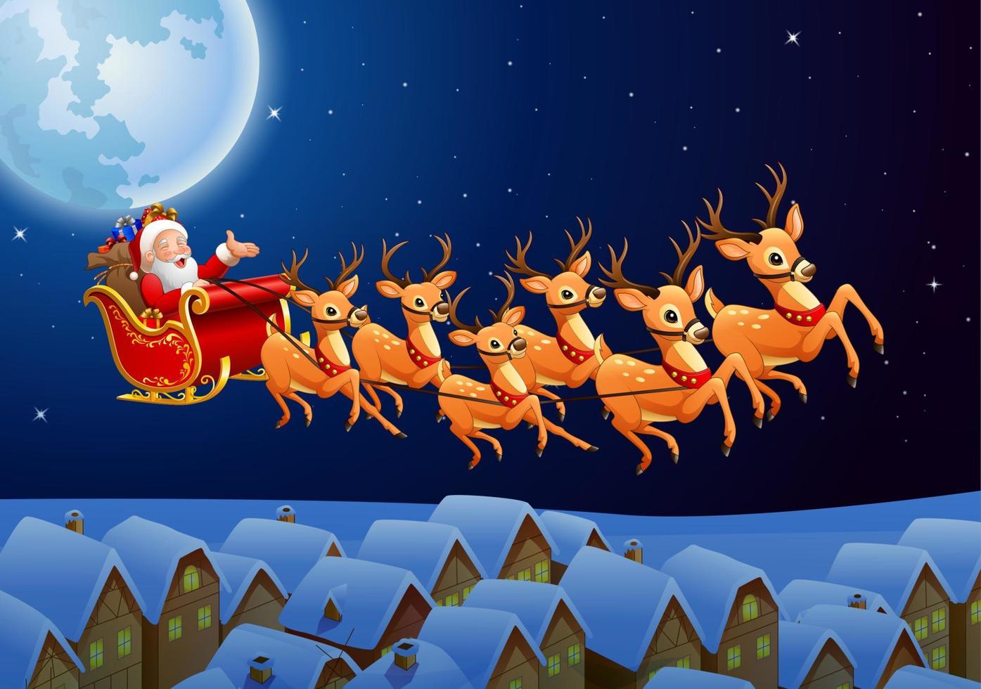 Christmas background with Santa Clause riding his reindeer sleight vector