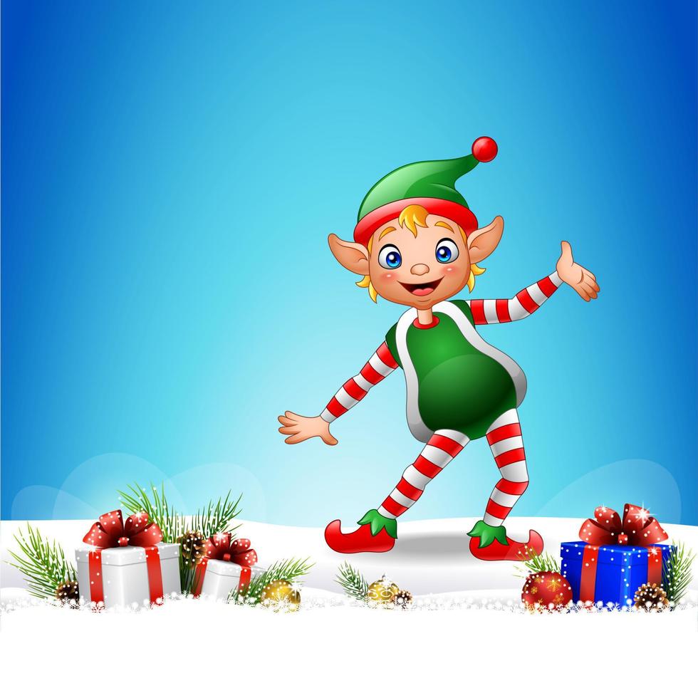 Christmas background with happy elf vector