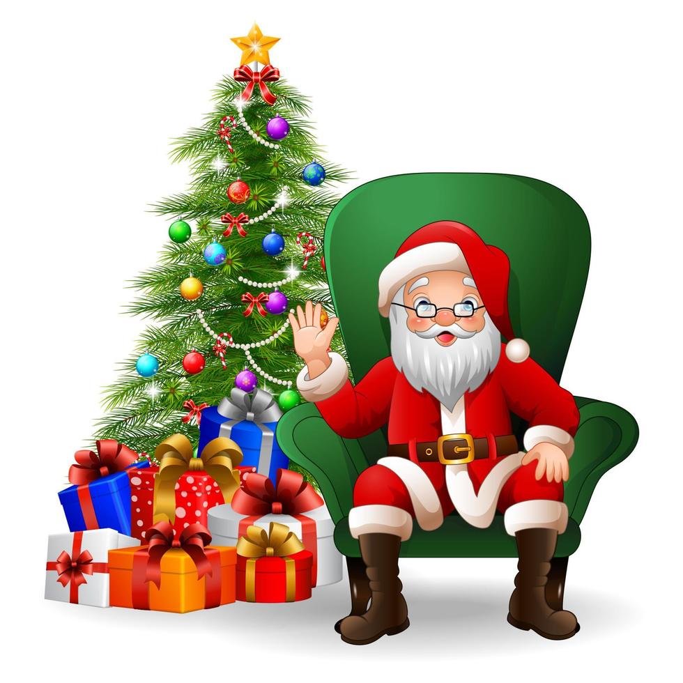 Cartoon Santa Claus sitting on green arm chair vector