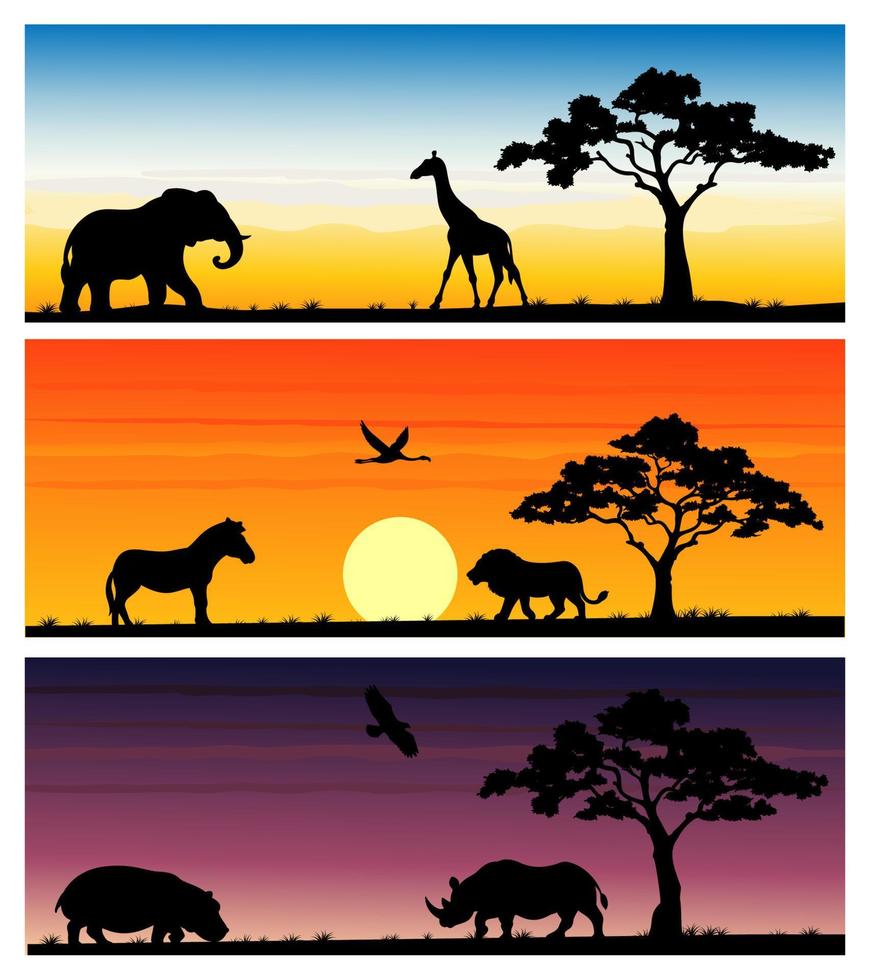 conjunto de tres pancartas de animales vector