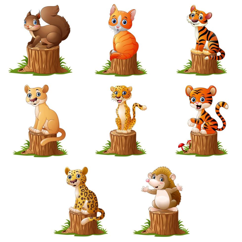 Cute animal on the tree log vector