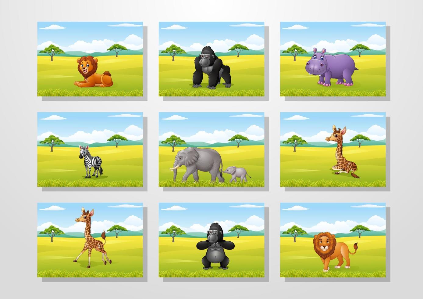 Cartoon animal with African landscape background collections vector