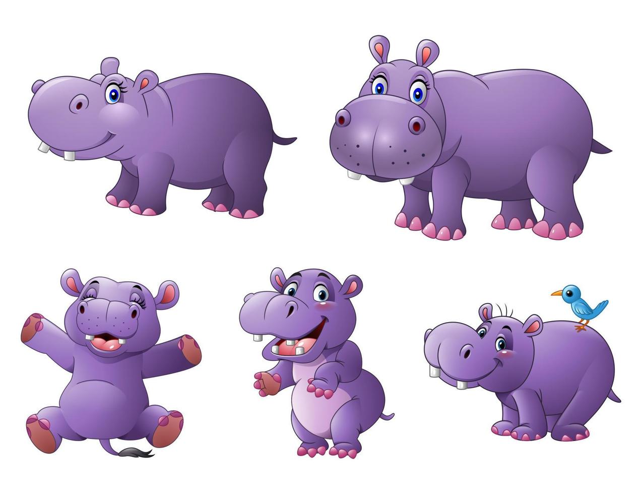 Set of Funny hippo cartoon vector