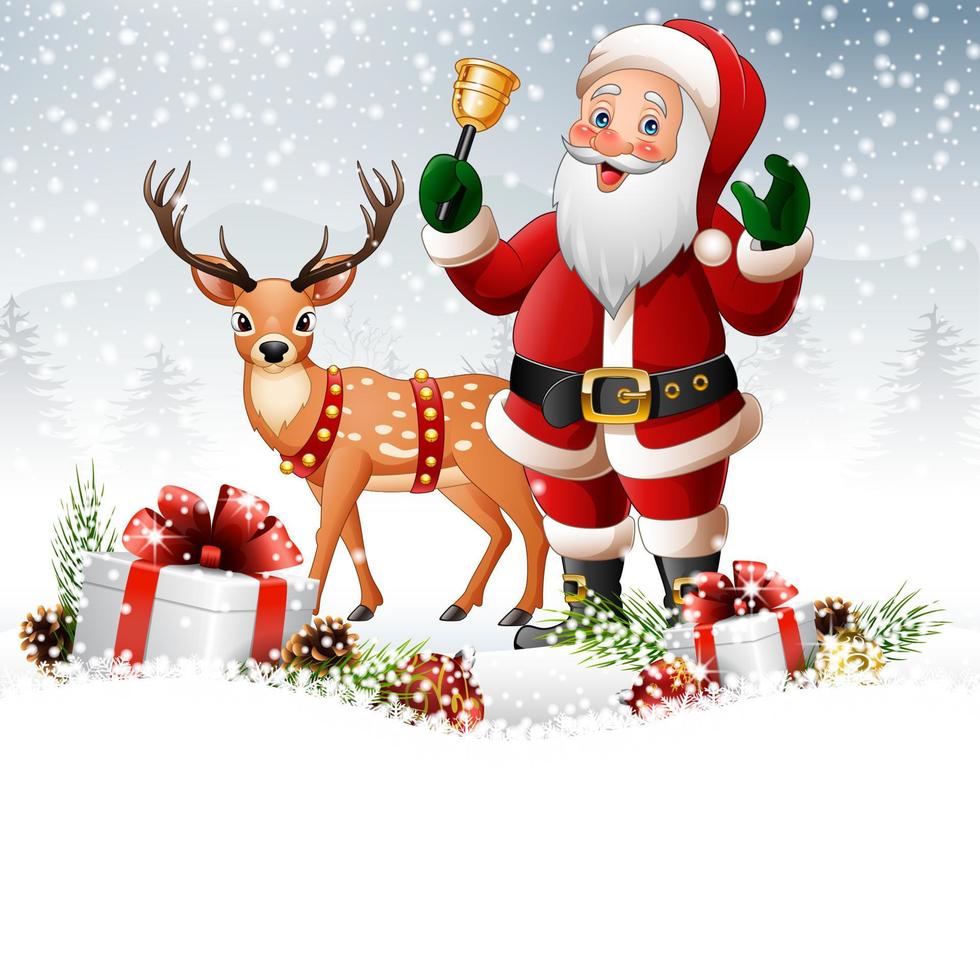 Cartoon Santa Claus ringing bell vector