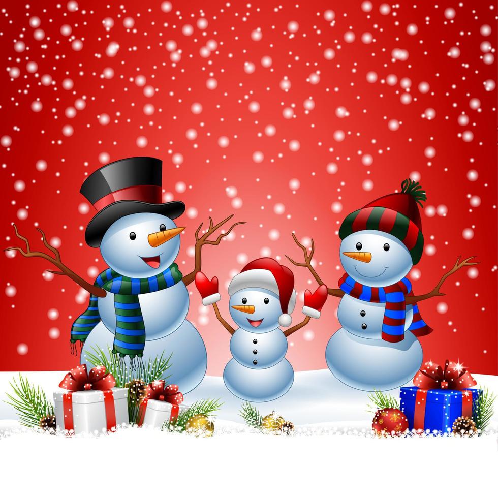 Set of cartoon snowman  with Christmas background vector