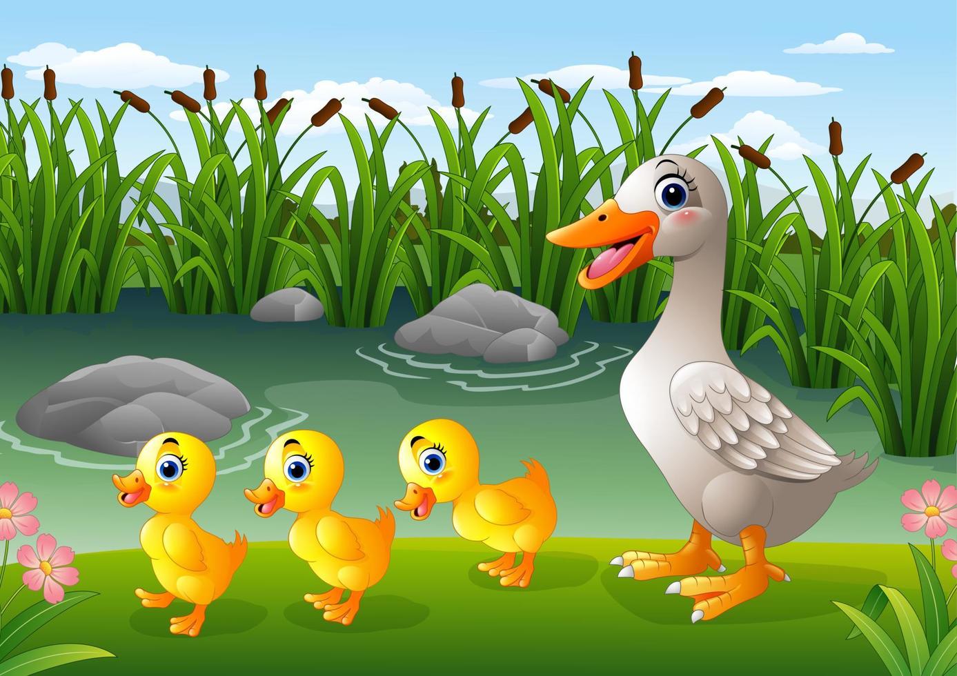 familia de patos de dibujos animados vector