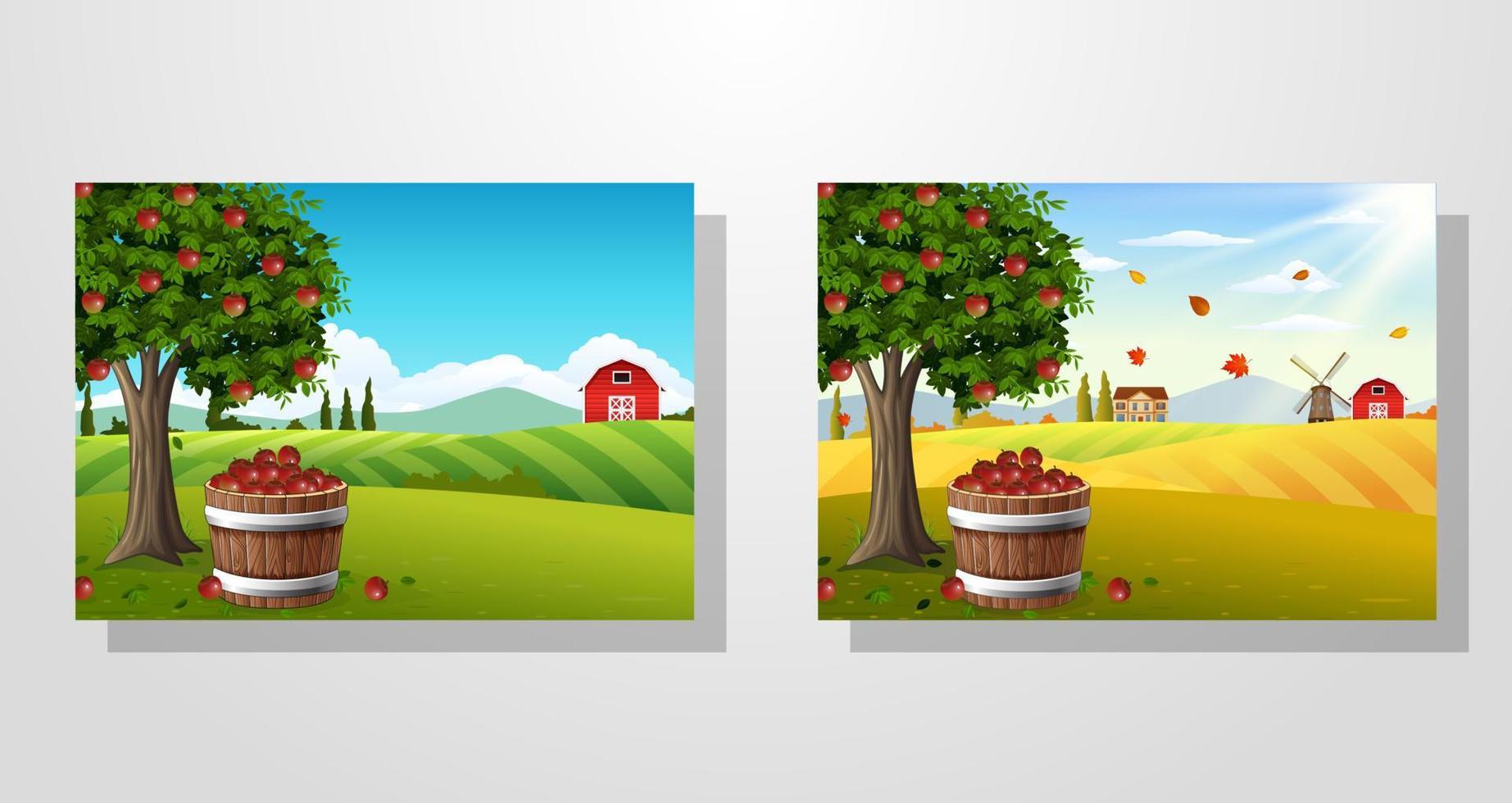 Countryside landscape with apple tree vector
