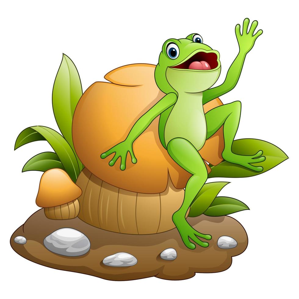 Cute frog with mushrooms vector