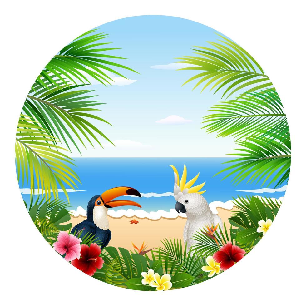 Summer card with tropical plant and bird vector