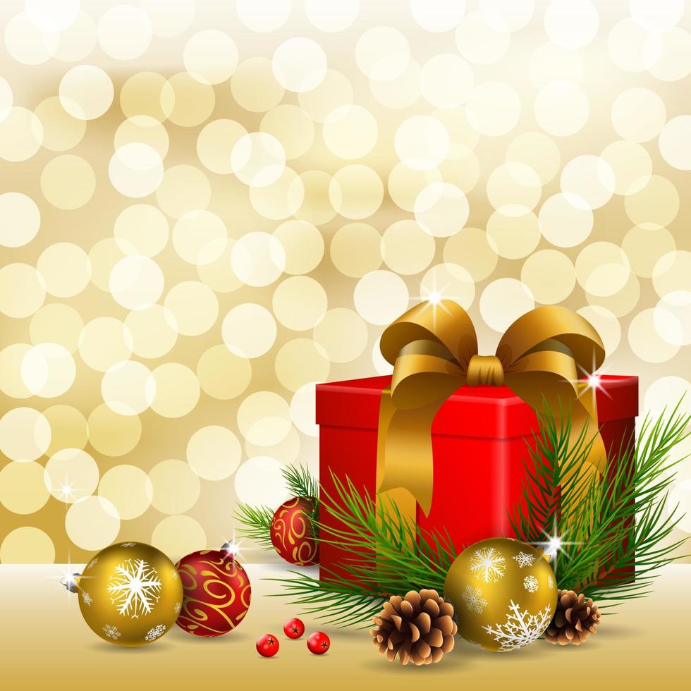 Christmas background with gift box and Christmas ball vector