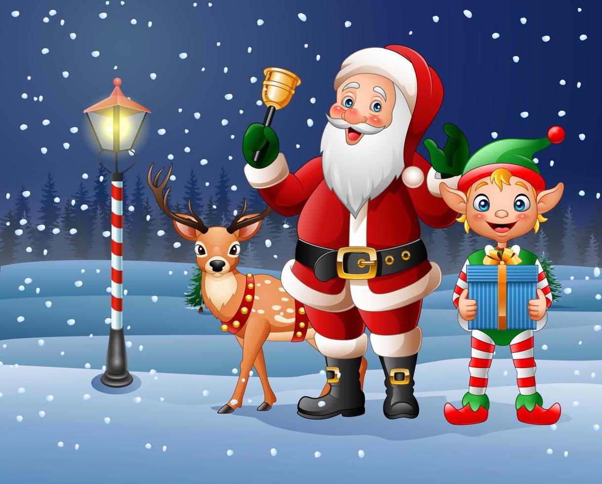 fondo de navidad con santa claus, ciervo y duende vector