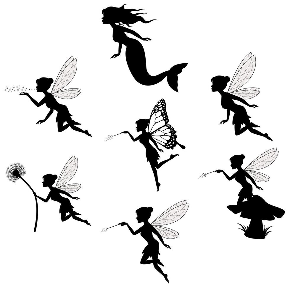 fairy silhouette collections in white backgorund vector