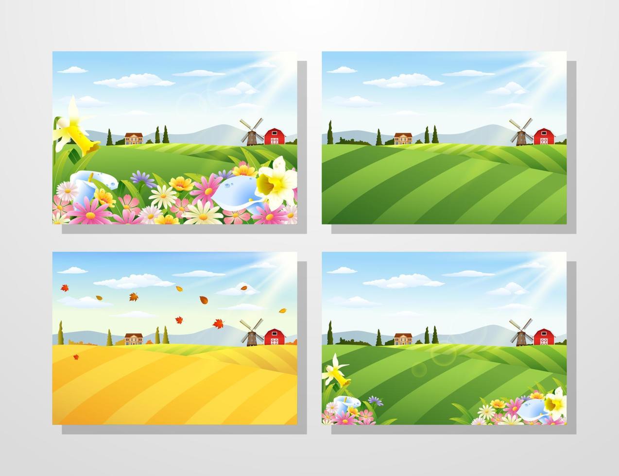 Rural landscape with blooming flowers collections set vector