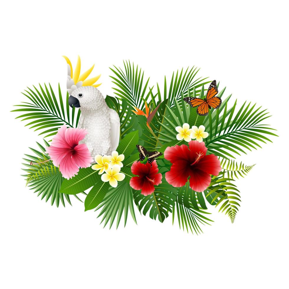 Tropical flower and bird vector