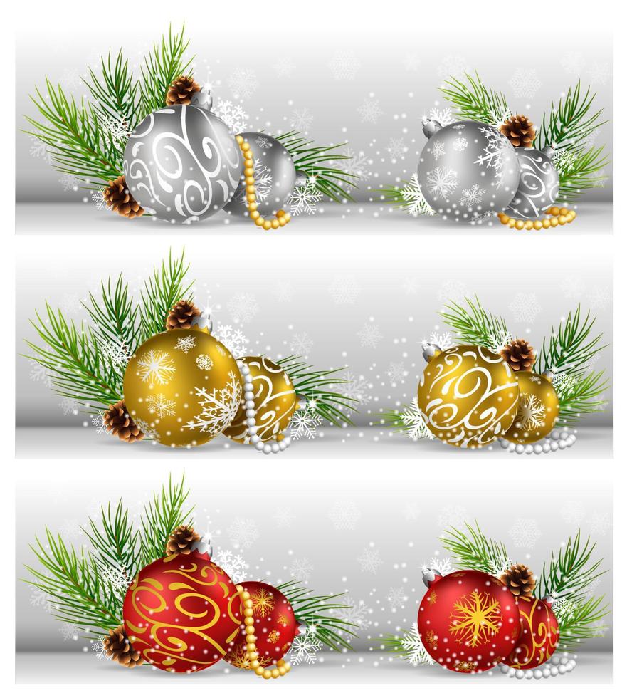 Christmas background with pine cone, ball and fir vector