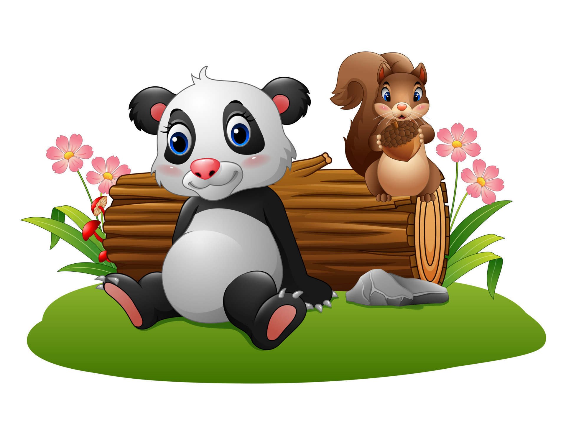 Cartoon baby panda with squirrel in the forest 12189796 Vector Art at  Vecteezy