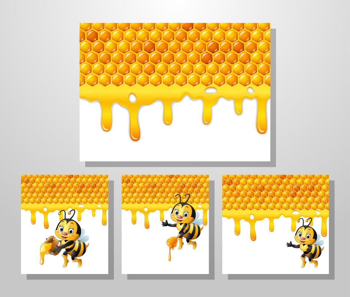 abeja de dibujos animados con conjunto de colecciones de panal vector