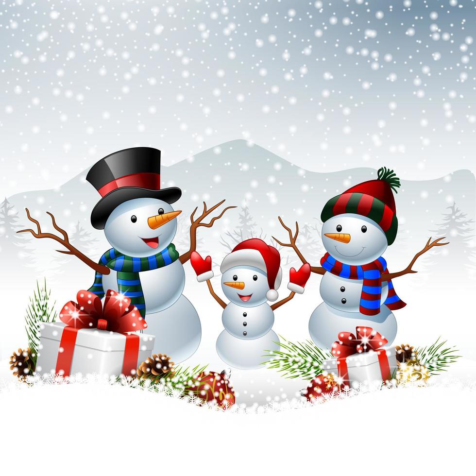 Set of cartoon snowman  with Christmas background vector