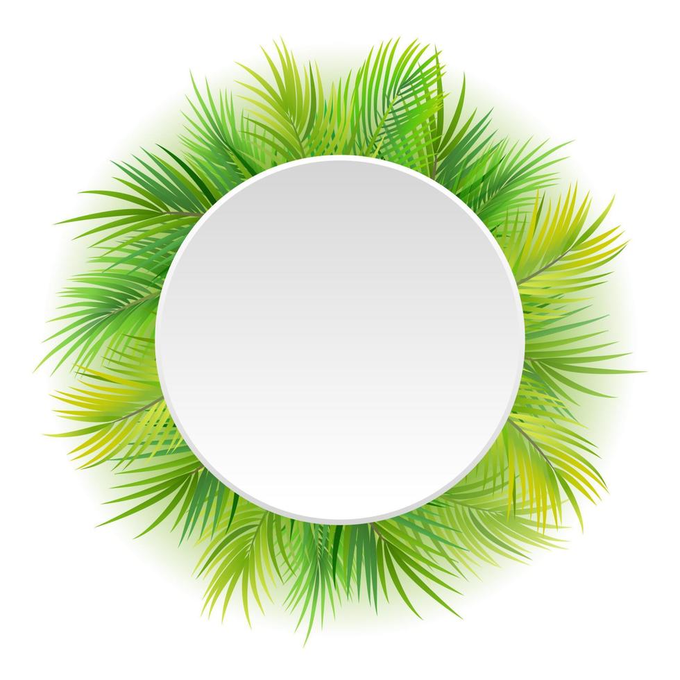 cartel en blanco circular con fondo tropical vector