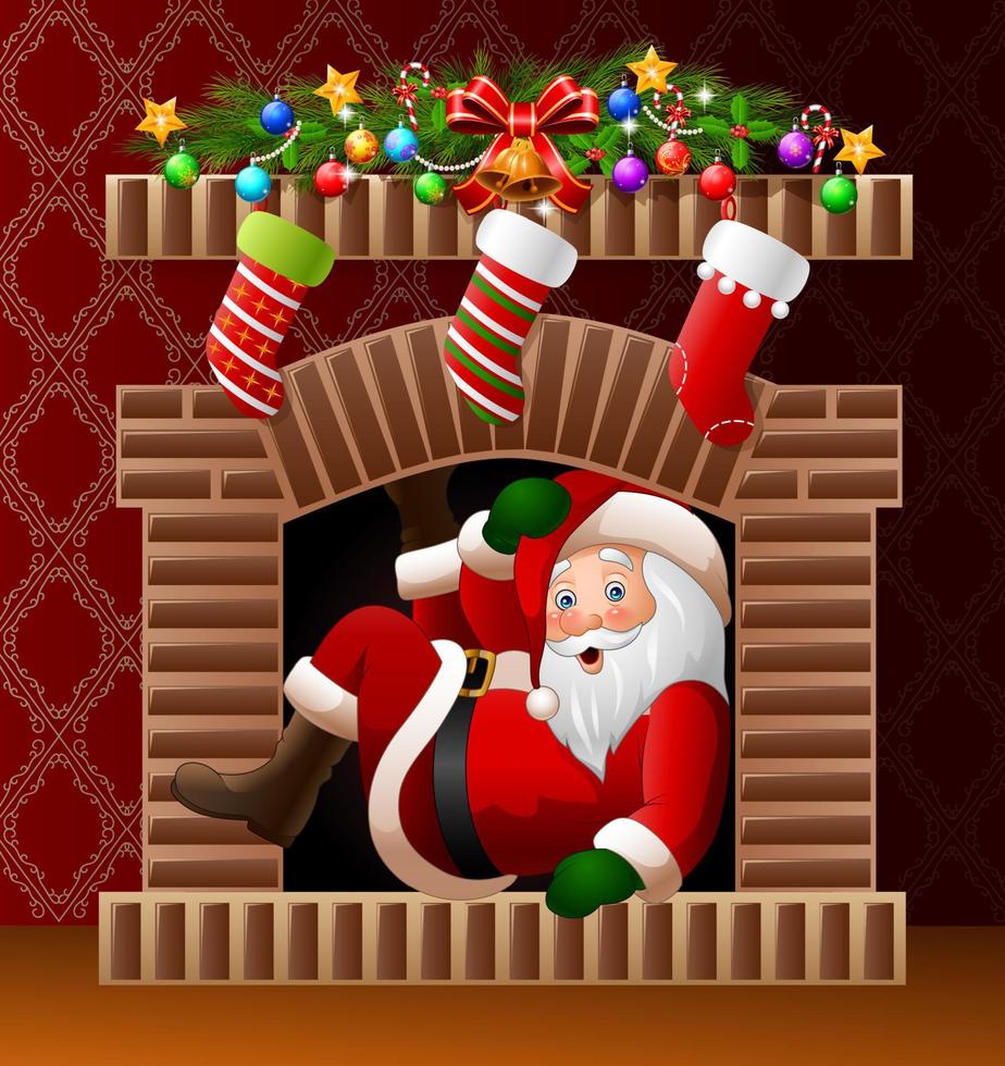 Santa Claus in the fireplace vector