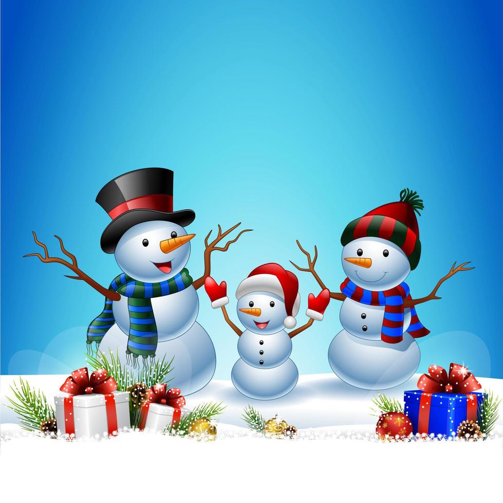 Set of cartoon snowman  with Christmas background vector