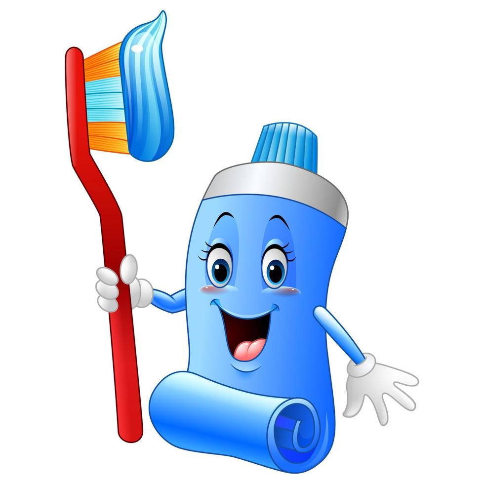 Cartoon cartoon toothpaste tube holding tooth brush vector