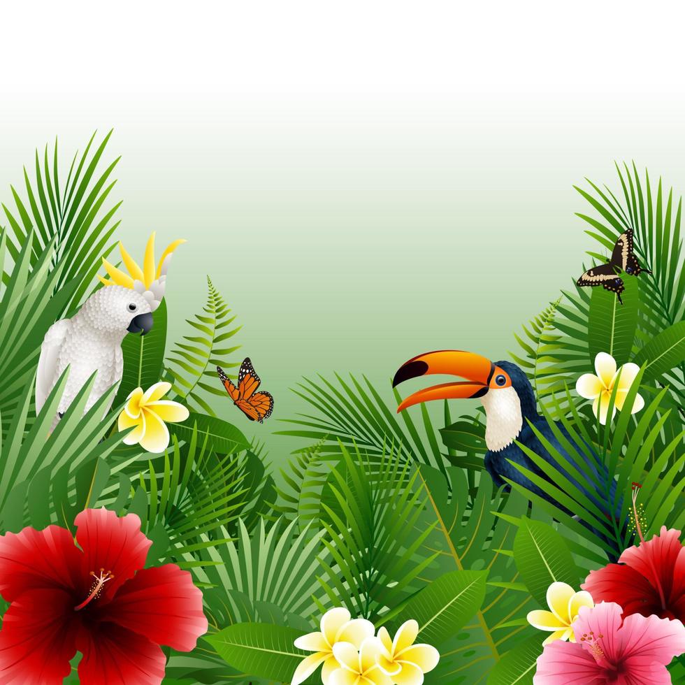 Tropical plants and birds collection set vector