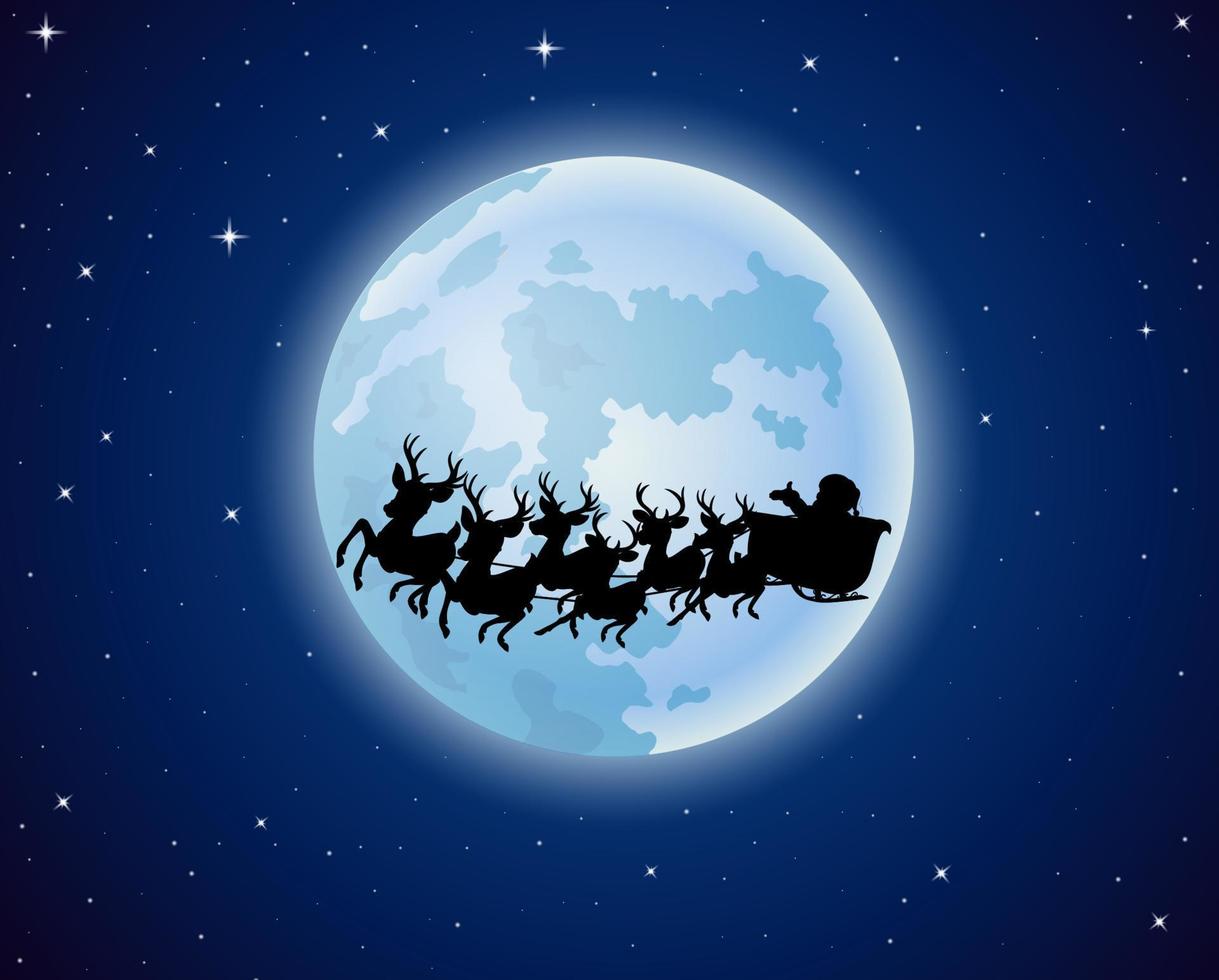 Santa Claus riding his reindeer sleigh flying in the sky vector