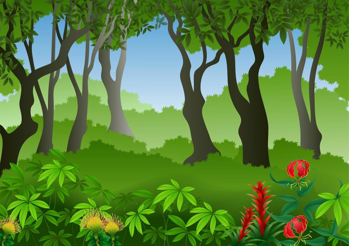 fondo de bosque con flor de bosque vector