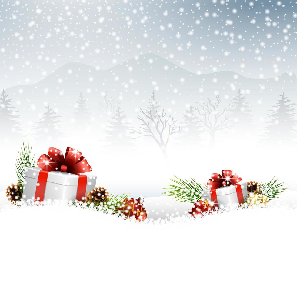 Christmas background with gift boxes on the snow vector