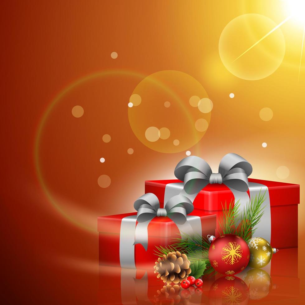 Christmas background with gift box and Christmas ball vector