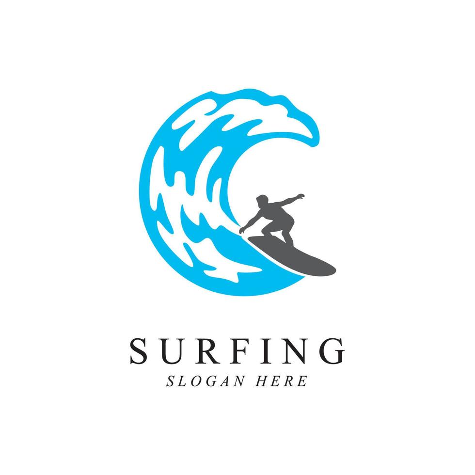 surfing logo vector template design