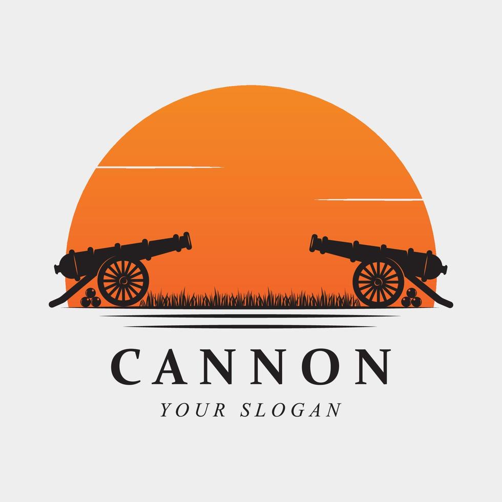 creative cannon, cannon ball, and artillery vintage logo with slogan template vector