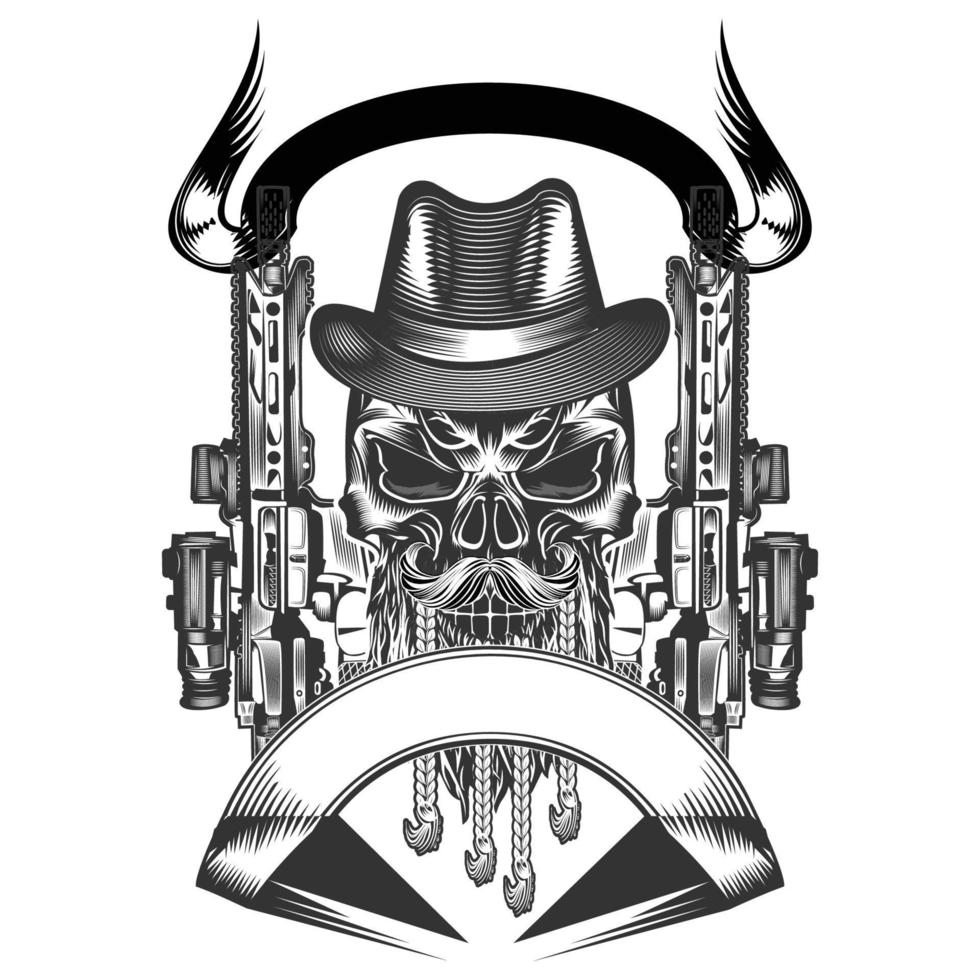 Cowboy Skull With Revolver and skull vector