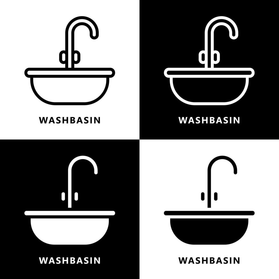 Washbasin Icon Cartoon. Faucet and Sink Symbol Vector Logo