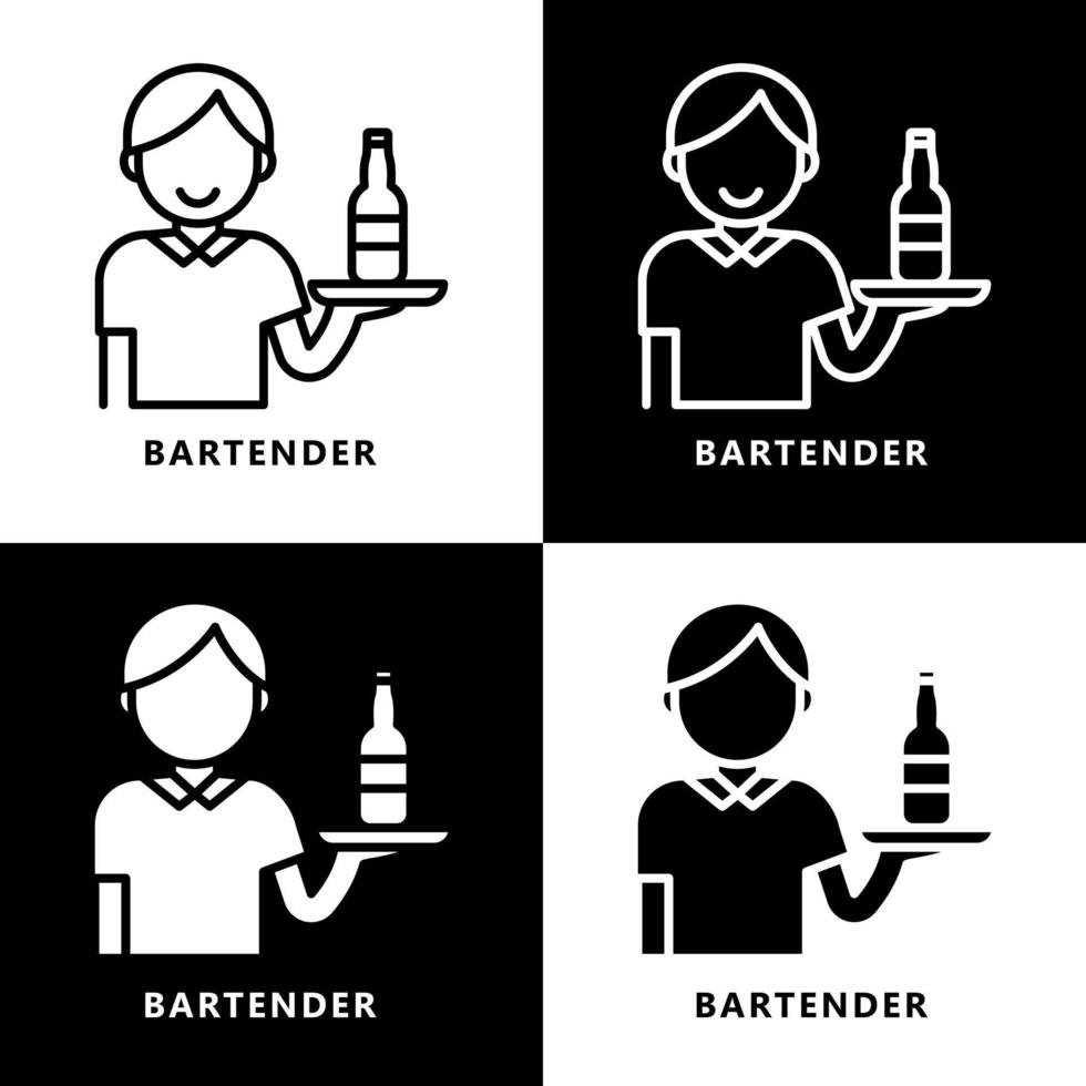 dibujos animados de icono de camarero de hombre. logotipo de vector de bebida de preparación de barman masculino
