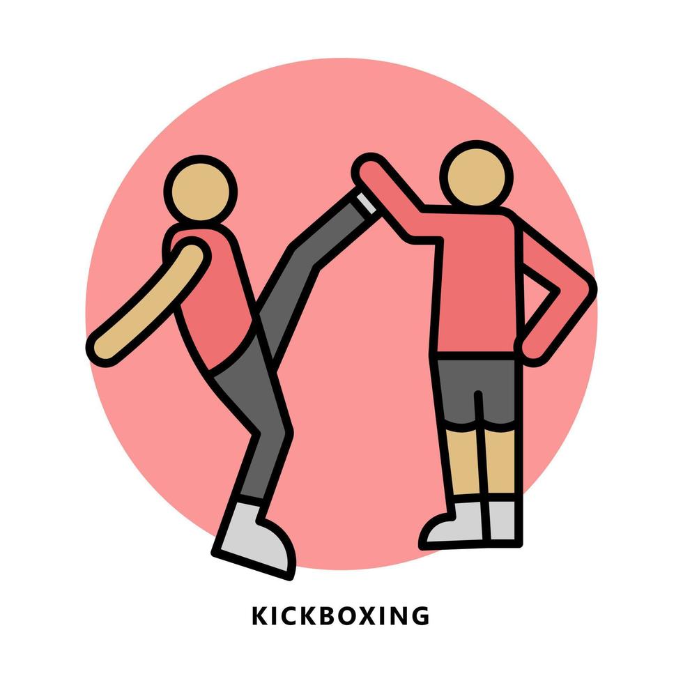 símbolo de icono de deporte de artes marciales. Ilustración de vector de logotipo de entrenamiento de kickboxing