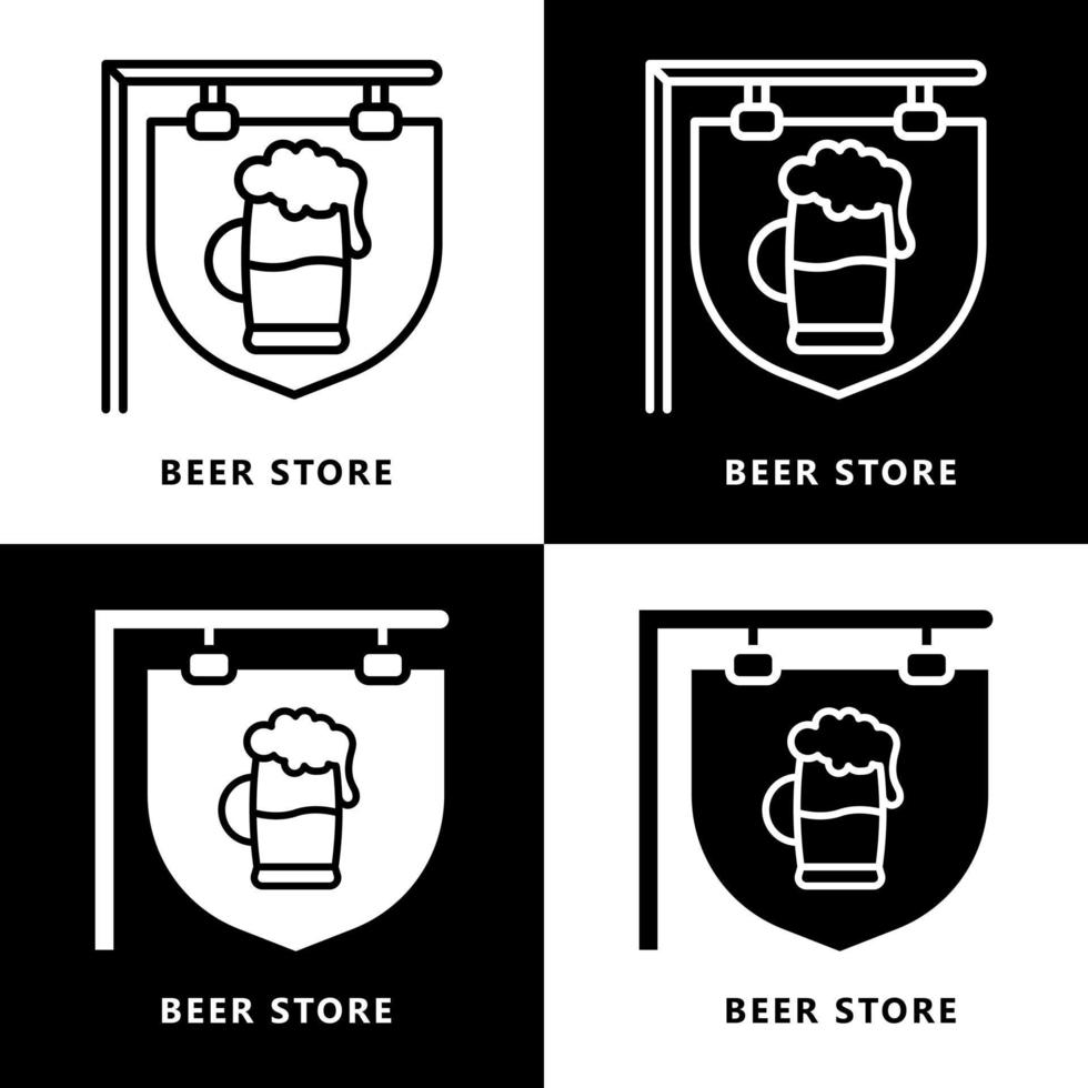 dibujos animados de icono de tienda de cerveza. logotipo de vector de símbolo de barra y tienda
