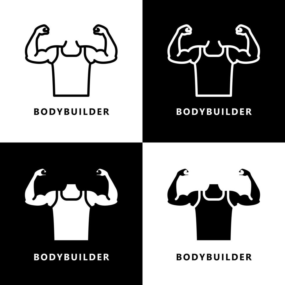 Bodybuilder Icon Cartoon. Muscle Arm Symbol Vector Logo