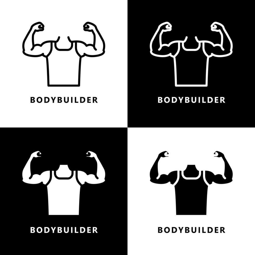 Bodybuilder Icon Cartoon. Muscle Arm Symbol Vector Logo