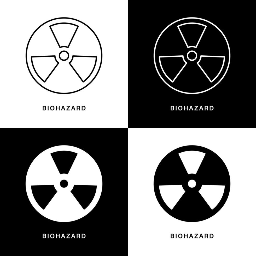 dibujos animados de icono de riesgo biológico. peligro y símbolo radiactivo vector logo