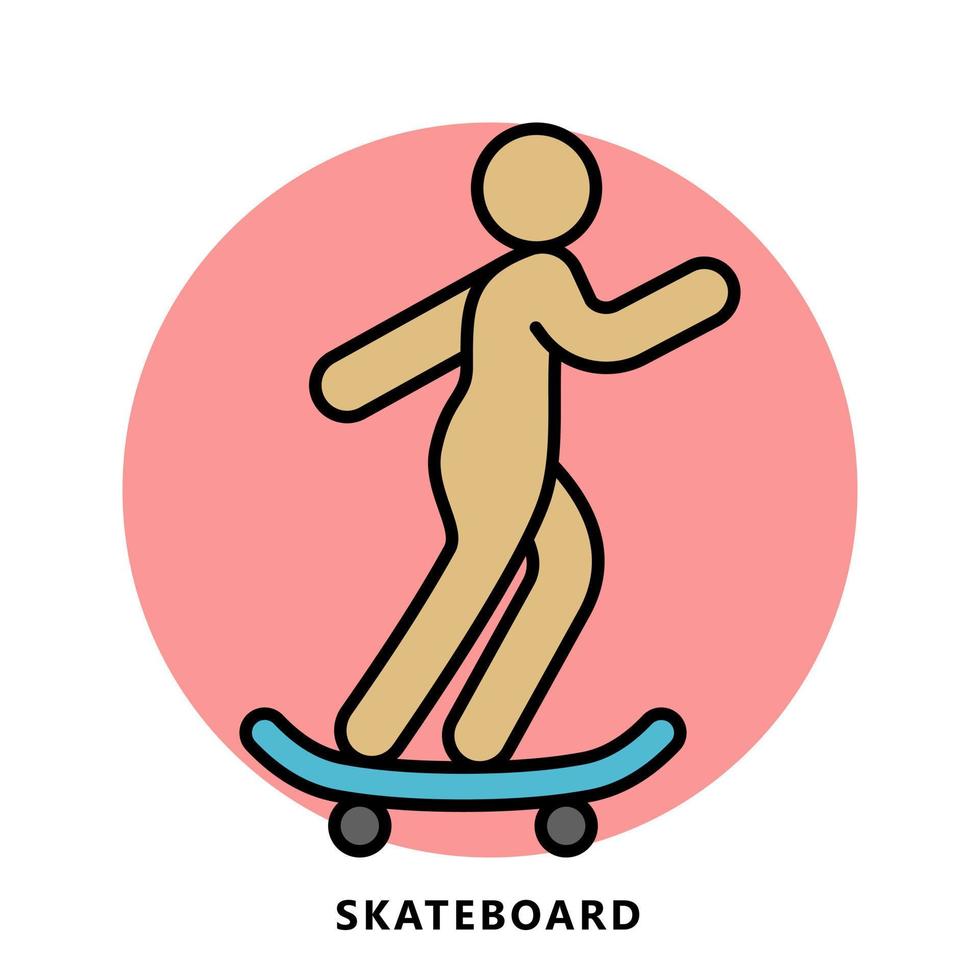 símbolo de icono de monopatín. ilustración de logotipo de ejercicio de deporte de skate vector