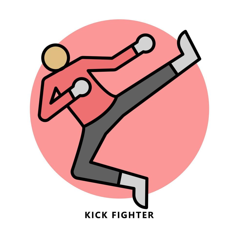 Símbolo de icono de deporte de kick fighter. Ilustración de vector de entrenamiento de boxeador