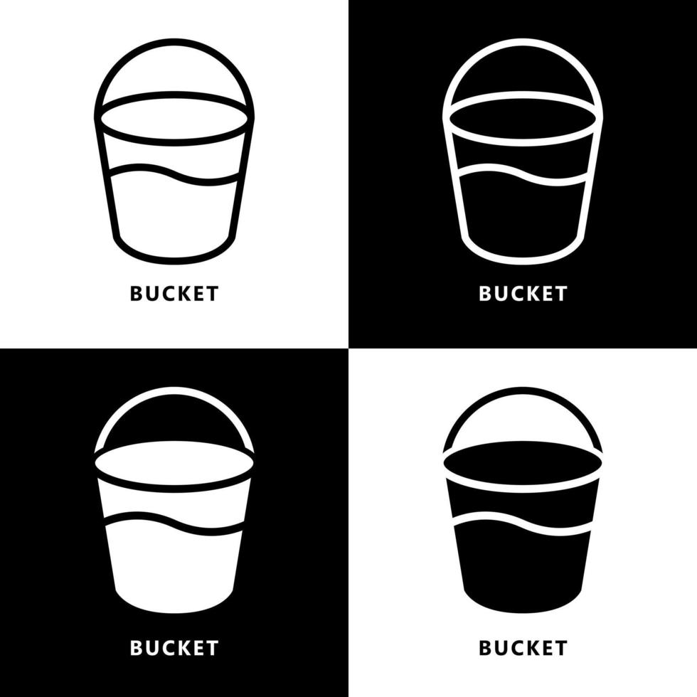 Bucket Icon Cartoon. Container Water Symbol Vector Logo