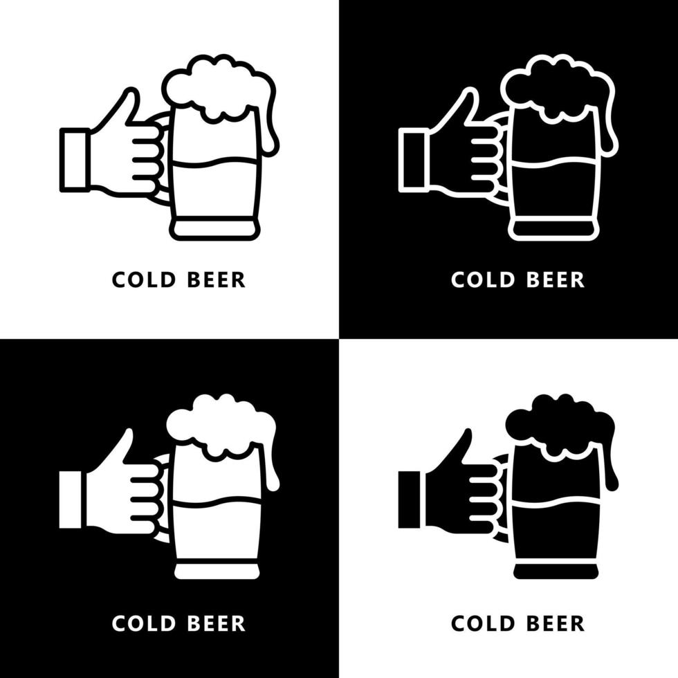 Hold Beer Mug Icon Cartoon. Hand Holding Cup Alcohol Foam Drink Symbol Vector Logo