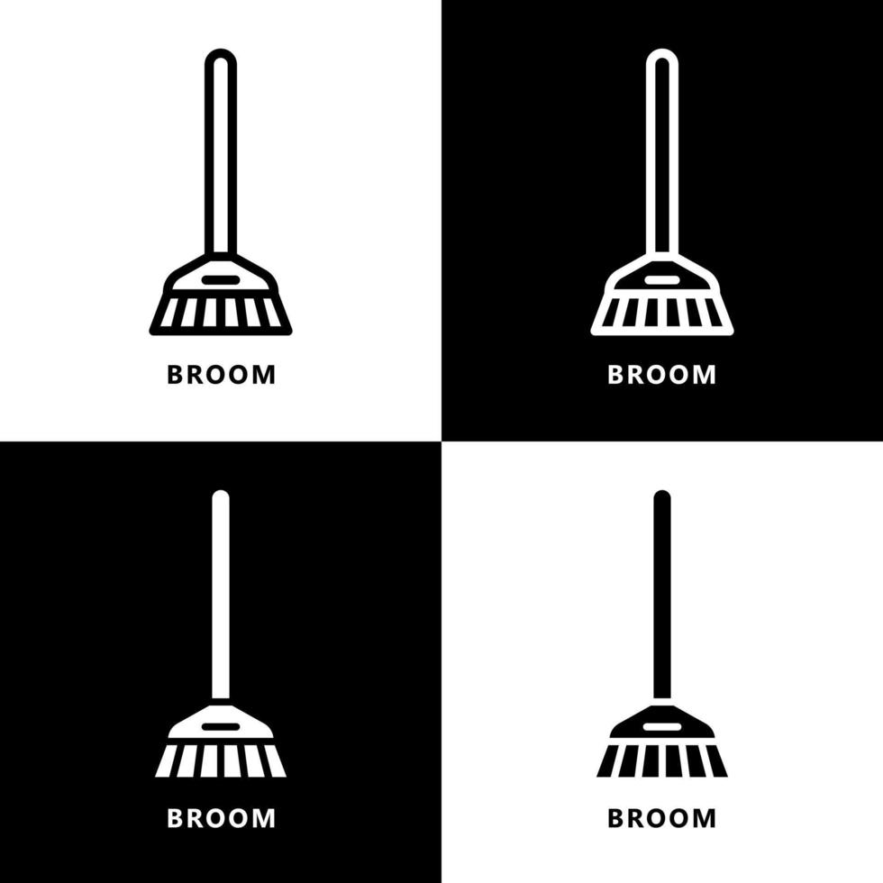 Broom Icon Cartoon. Cleaning Service Household Symbol Vector Logo