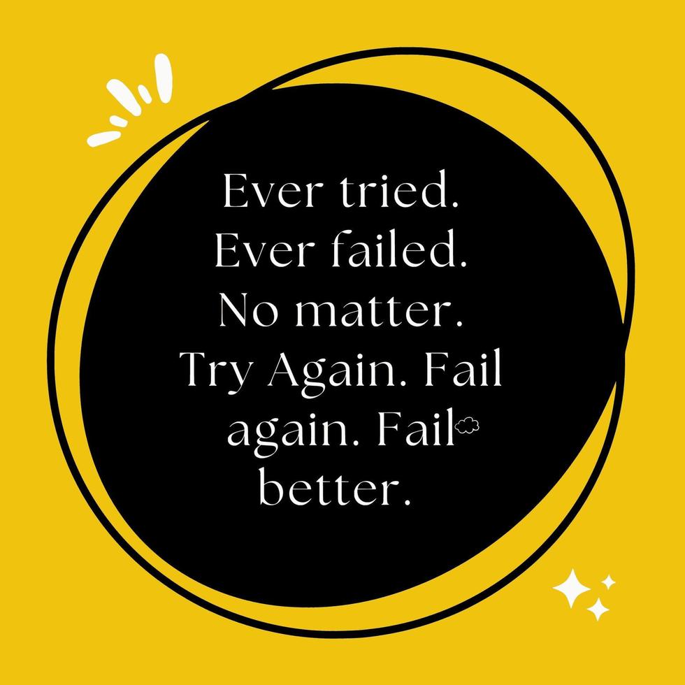 Ever tried. Ever failed. No matter. Try Again. Fail again. Fail better. Motivational Quote on yellow background vector