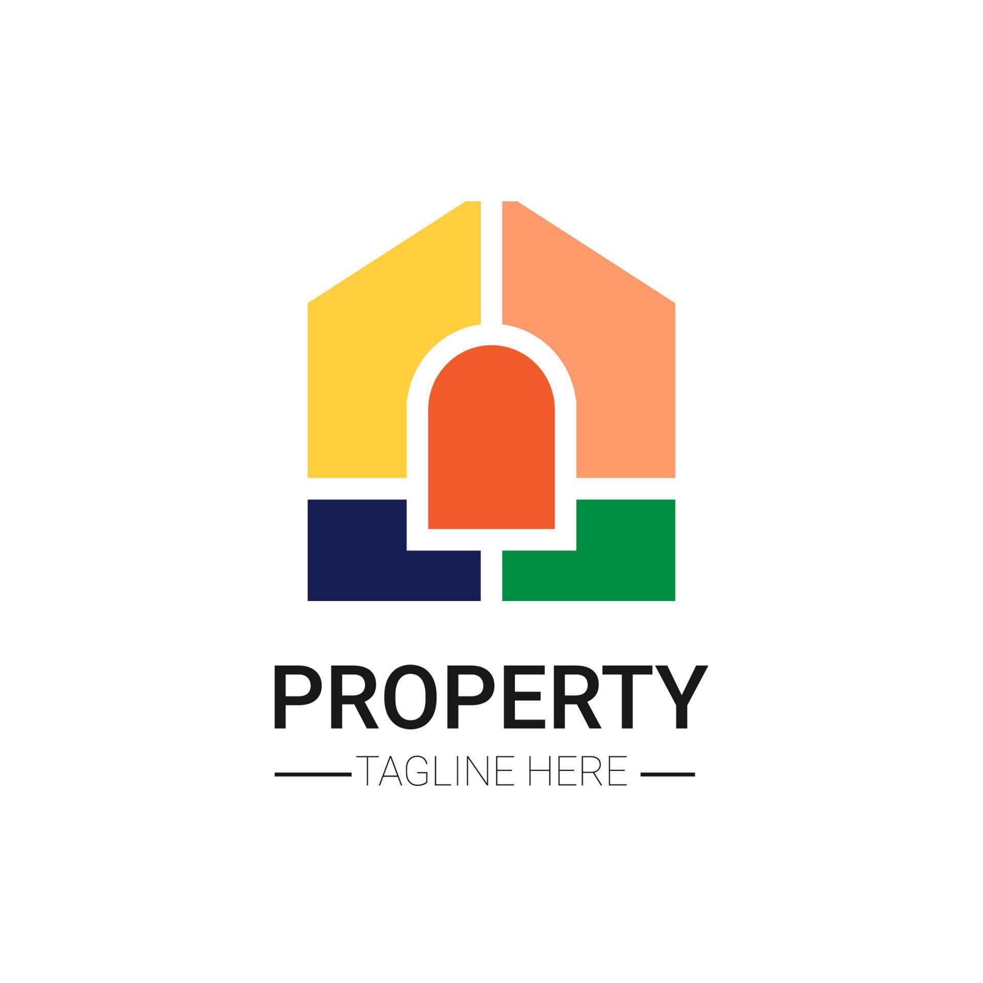 real estate company logo, building property, colorful modern trendy