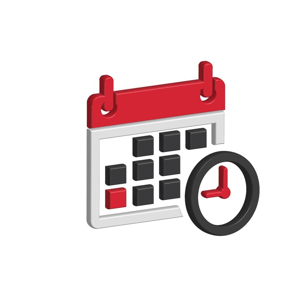 ilustración vectorial del calendario 3d y el icono del reloj para mostrar alertas de horario y tiempo. vector